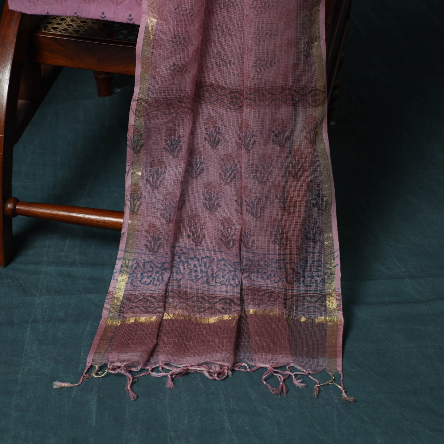 Kota doria cotton hand block sanganeri print 3pc unstitched