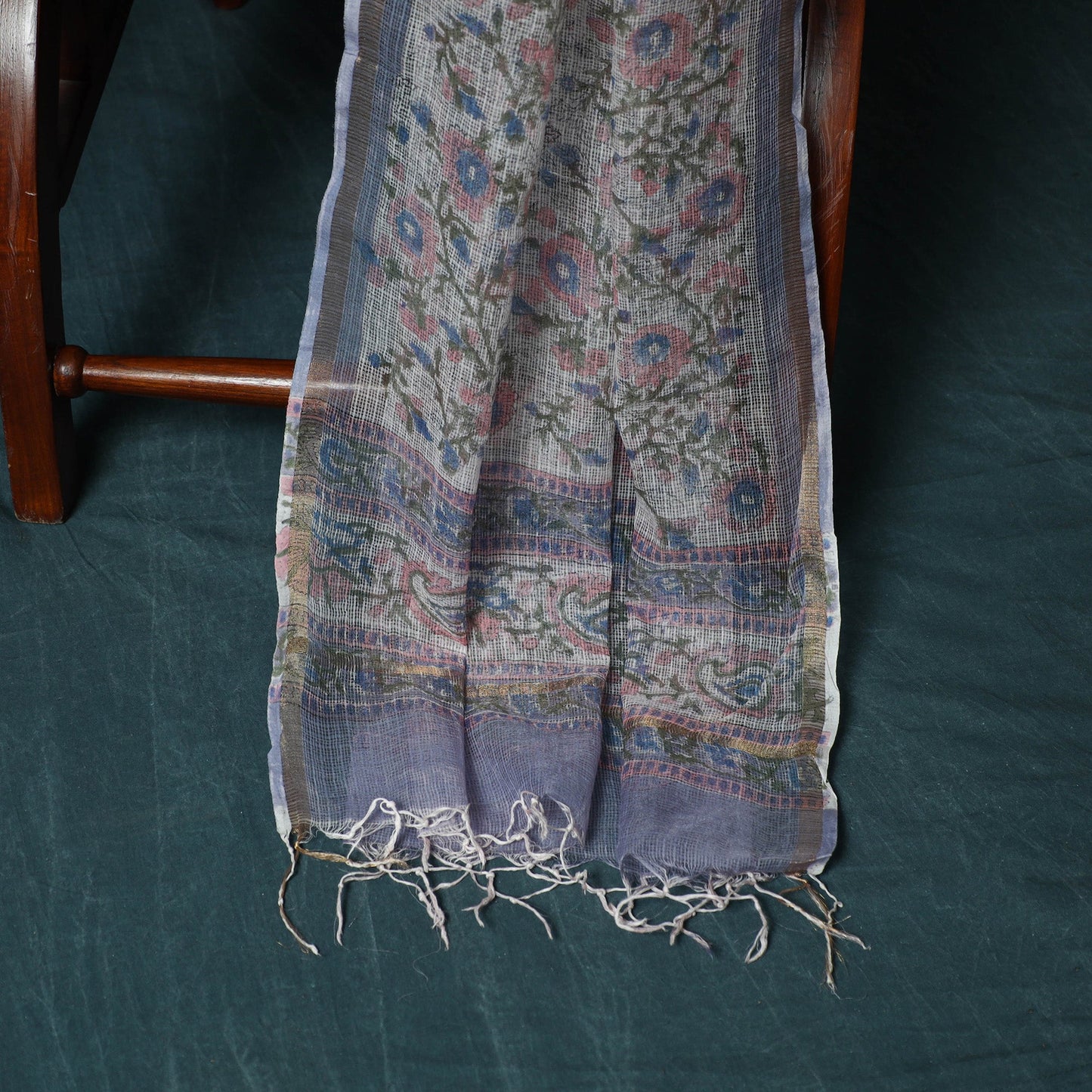 Kota doria cotton hand block sanganeri print 3pc unstitched