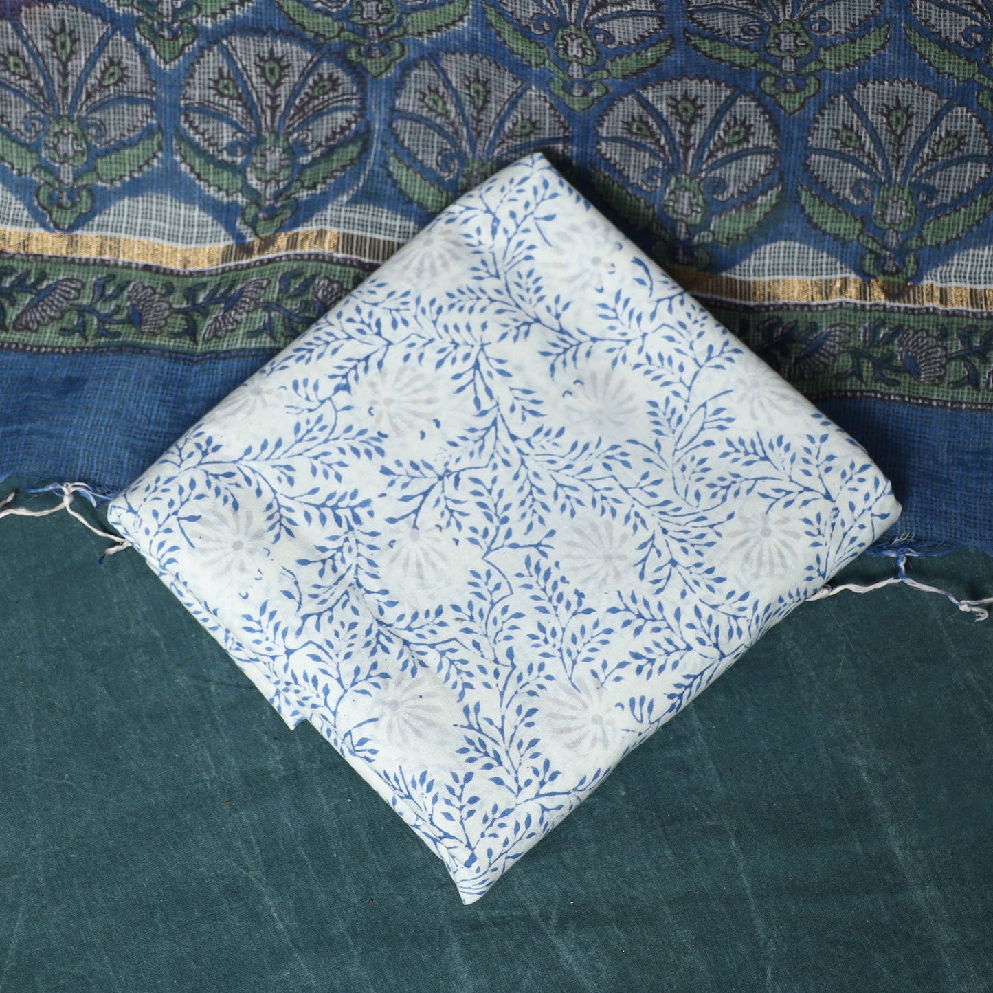 Kota doria cotton hand block sanganeri print 3pc unstitched