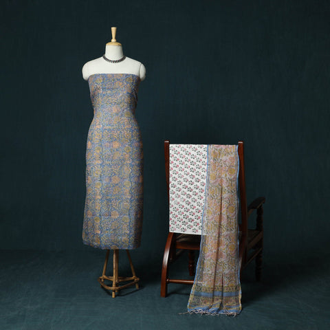 Kota doria cotton hand block sanganeri print 3pc unstitched