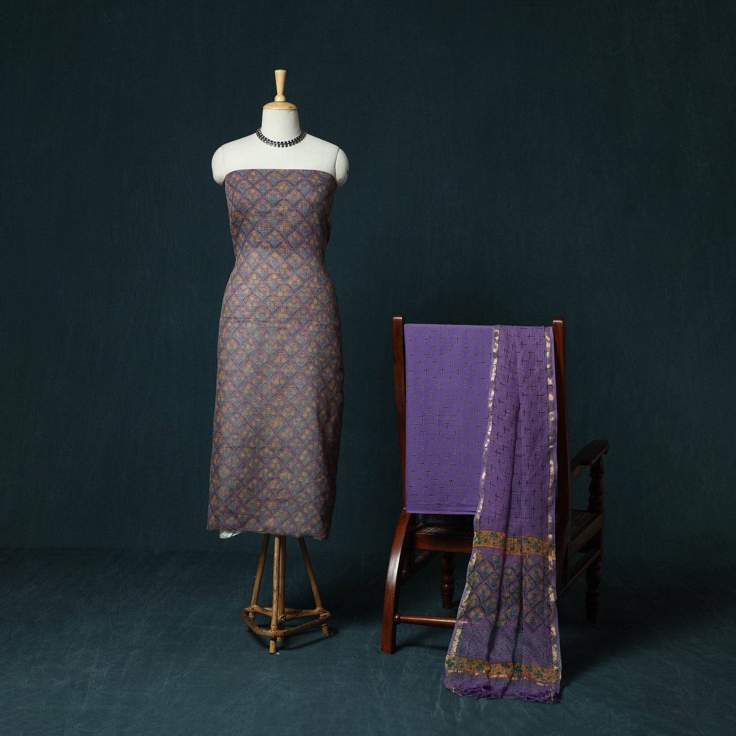 Kota doria cotton hand block sanganeri print 3pc unstitched