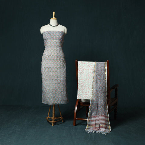 Kota doria cotton hand block sanganeri print 3pc unstitched