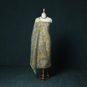 Kota doria cotton hand block sanganeri print 3pc unstitched