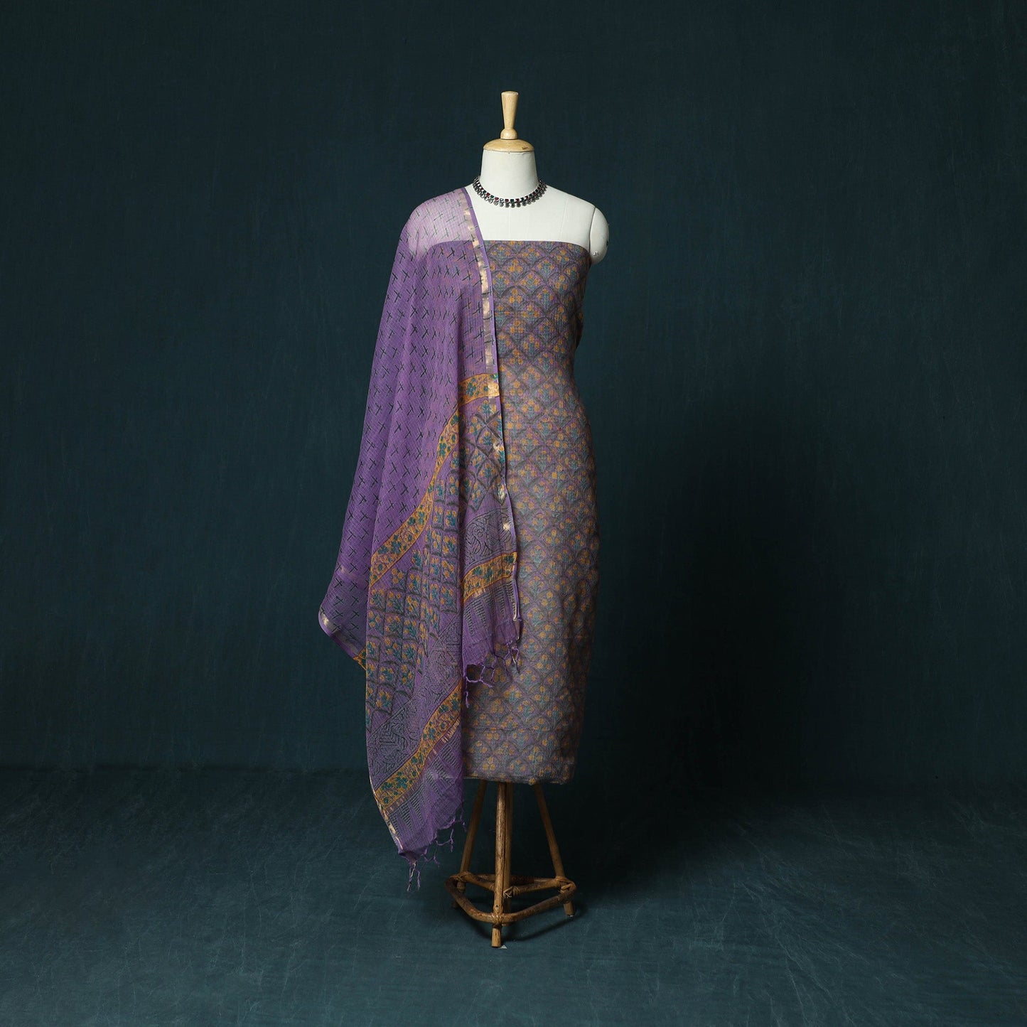 Kota doria cotton hand block sanganeri print 3pc unstitched