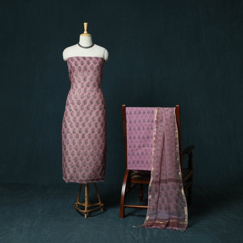 Kota doria cotton hand block sanganeri print 3pc unstitched