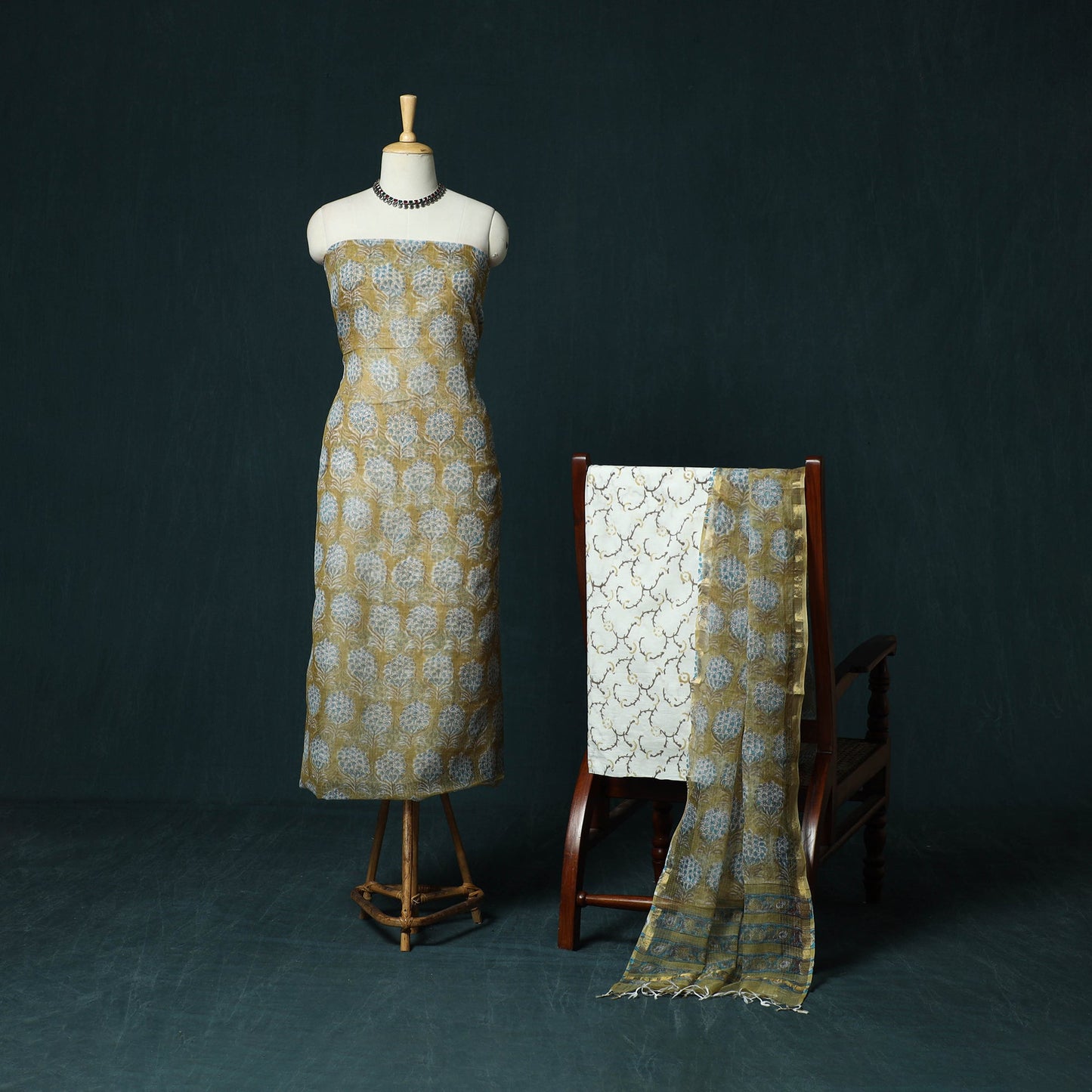 Kota doria cotton hand block sanganeri print 3pc unstitched