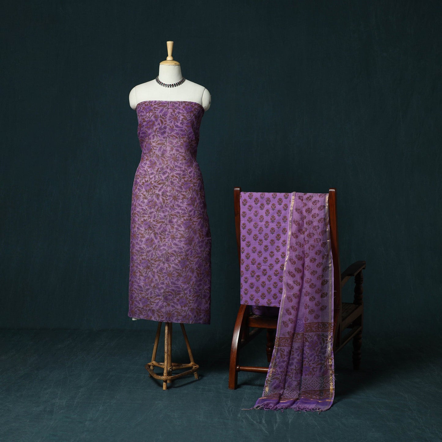 Kota doria cotton hand block sanganeri print 3pc unstitched