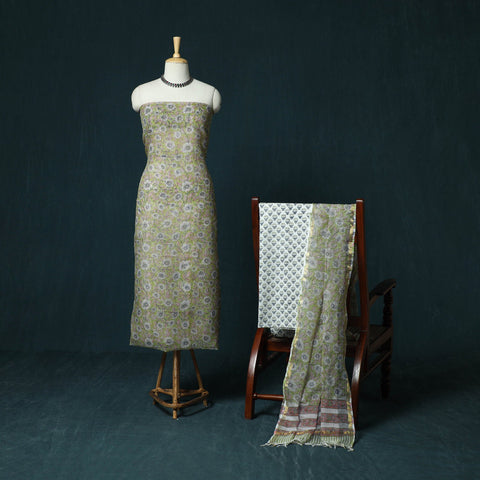 Kota doria cotton hand block sanganeri print 3pc unstitched