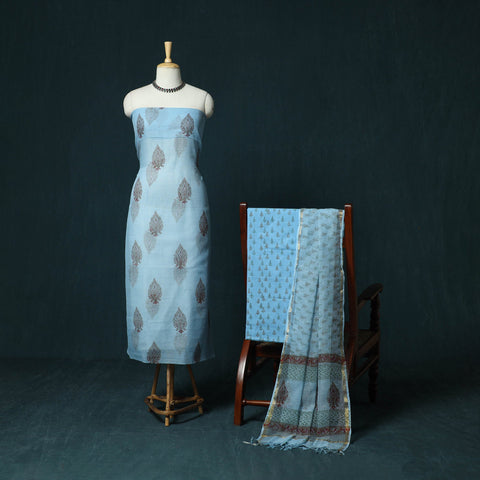 Kota doria cotton hand block sanganeri print 3pc unstitched