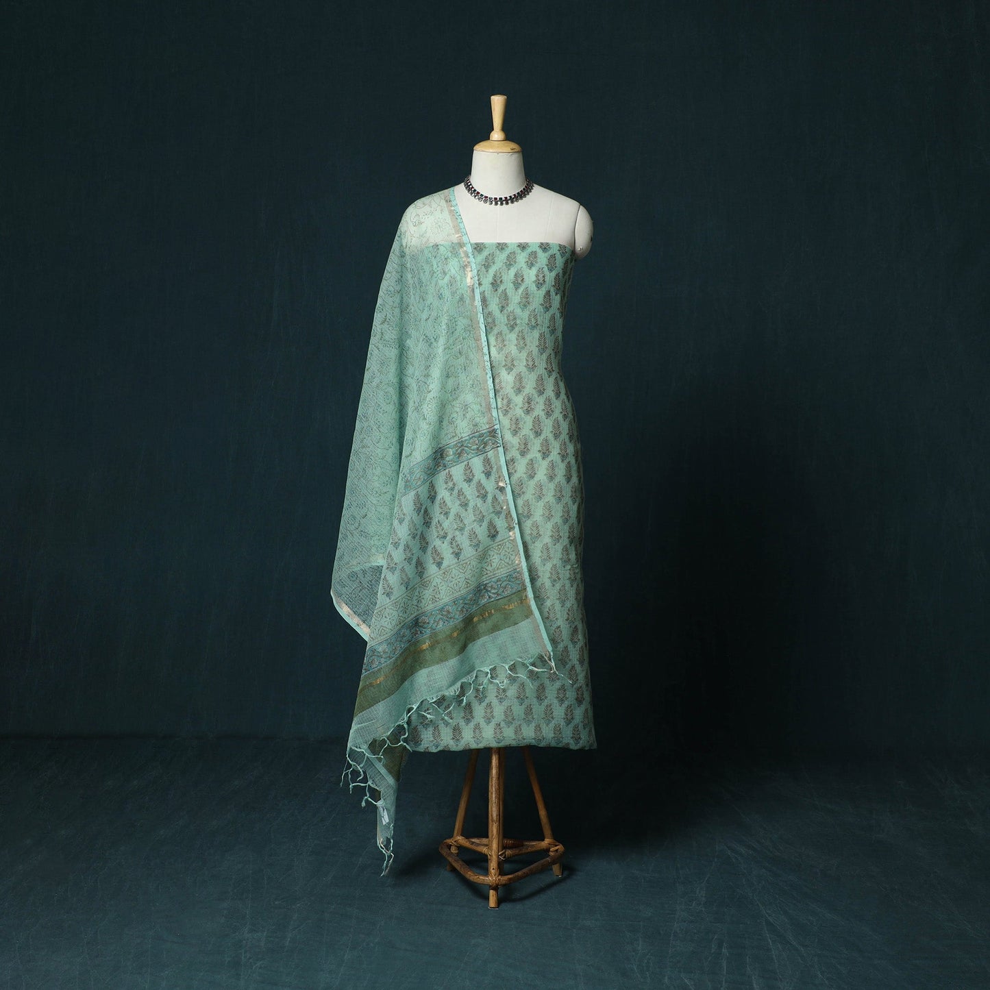 Kota doria cotton hand block sanganeri print 3pc unstitched