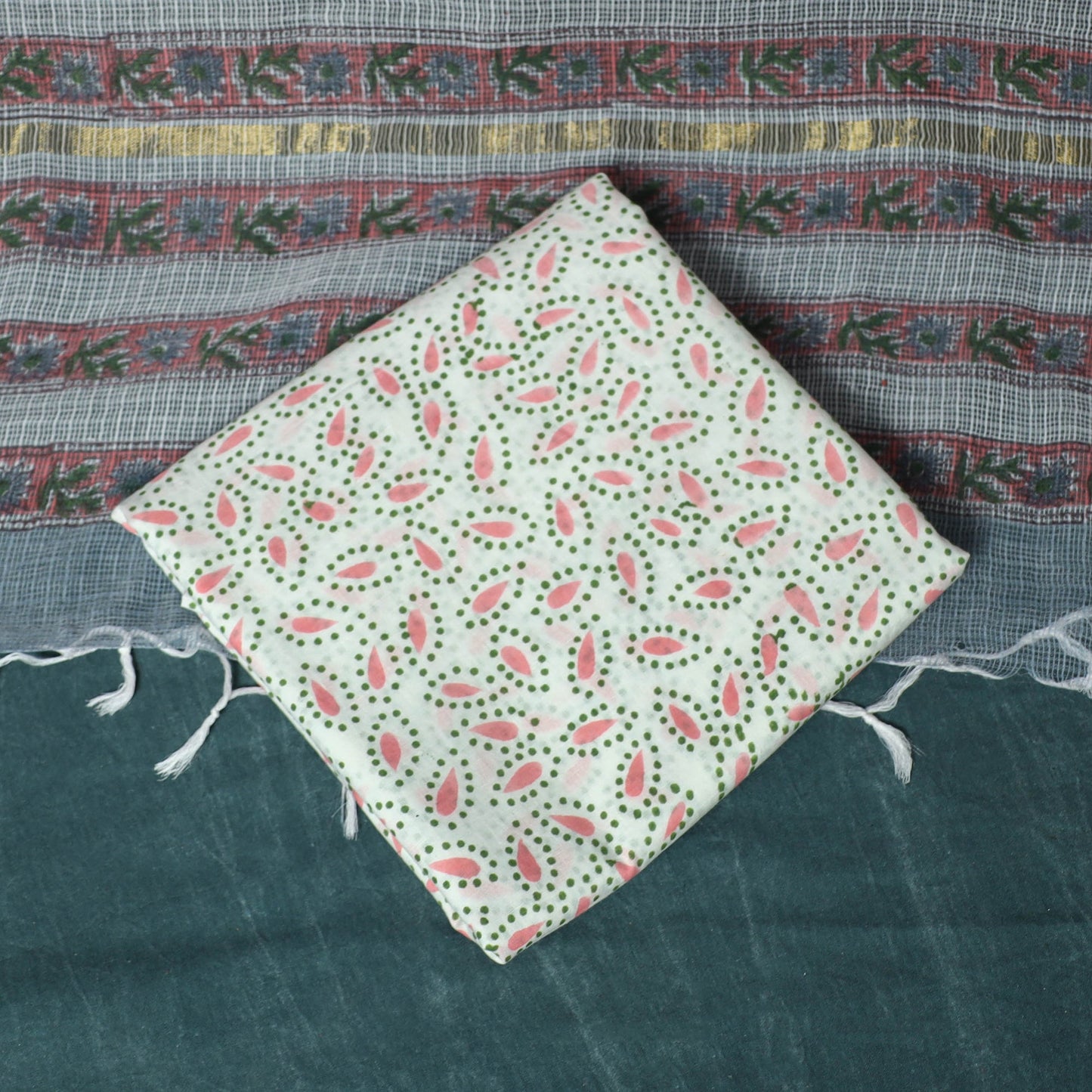 Kota doria cotton hand block sanganeri print 3pc unstitched