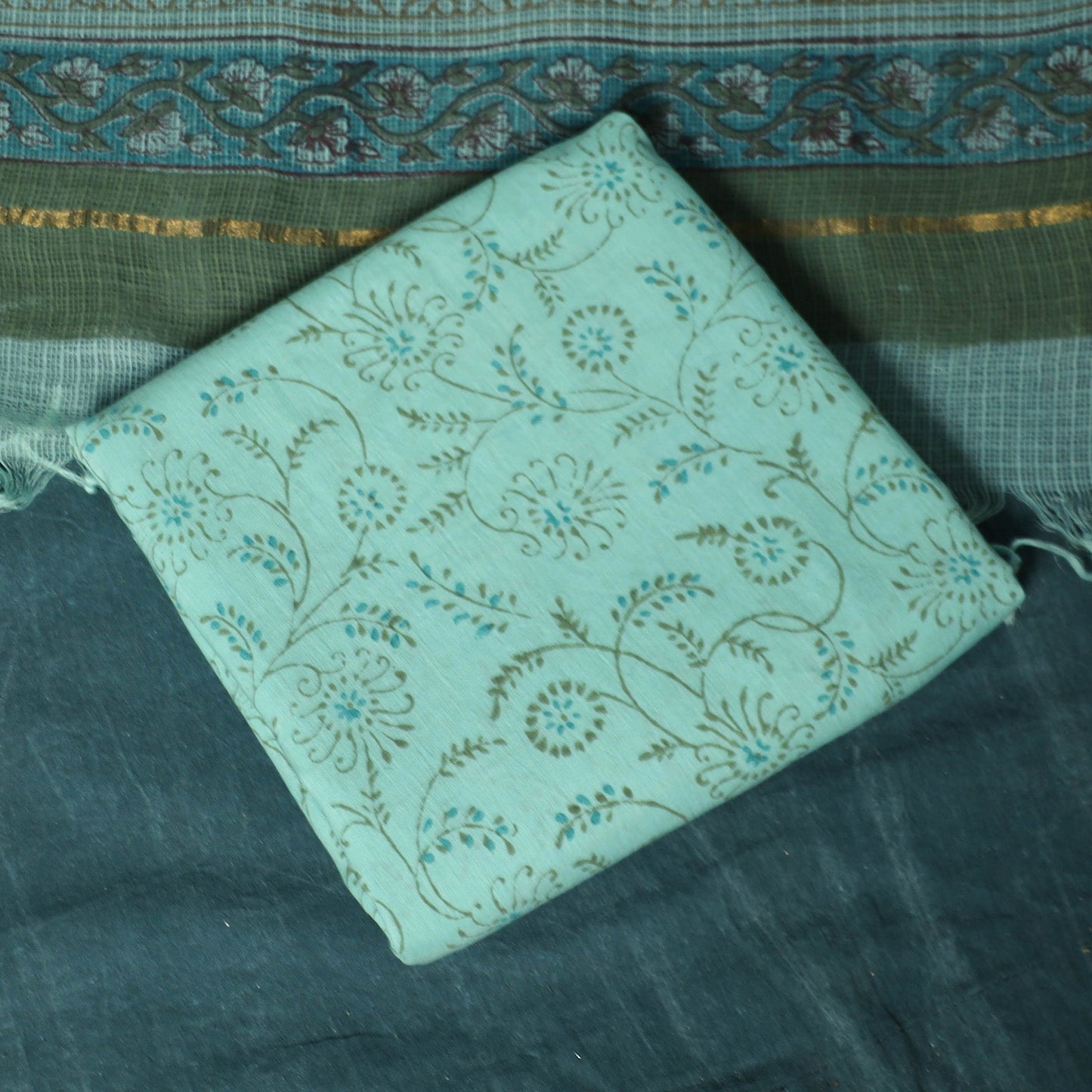 Kota doria cotton hand block sanganeri print 3pc unstitched