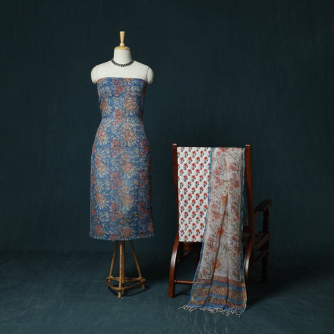 Kota doria cotton hand block sanganeri print 3pc unstitched