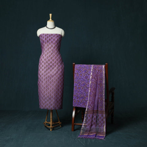 Kota doria cotton hand block sanganeri print 3pc unstitched