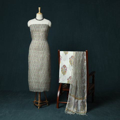 Kota doria cotton hand block sanganeri print 3pc unstitched