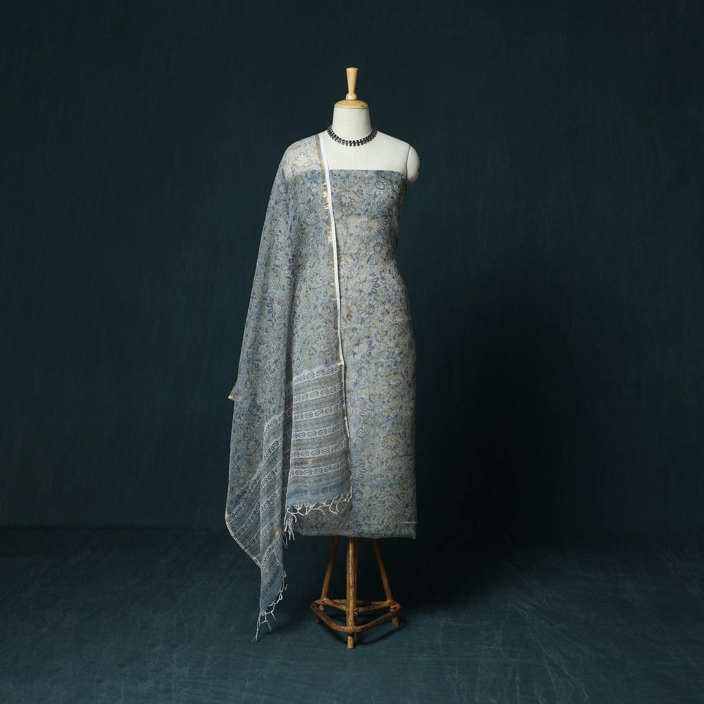 Kota doria cotton hand block sanganeri print 3pc unstitched