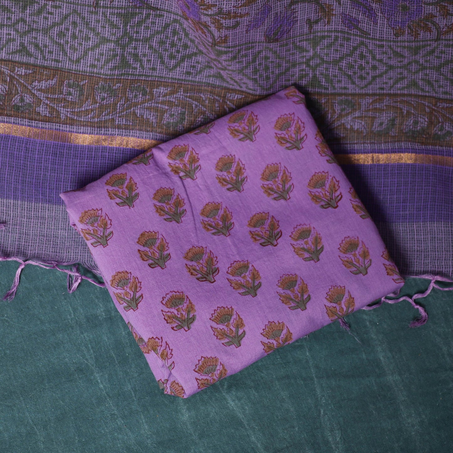 Kota doria cotton hand block sanganeri print 3pc unstitched