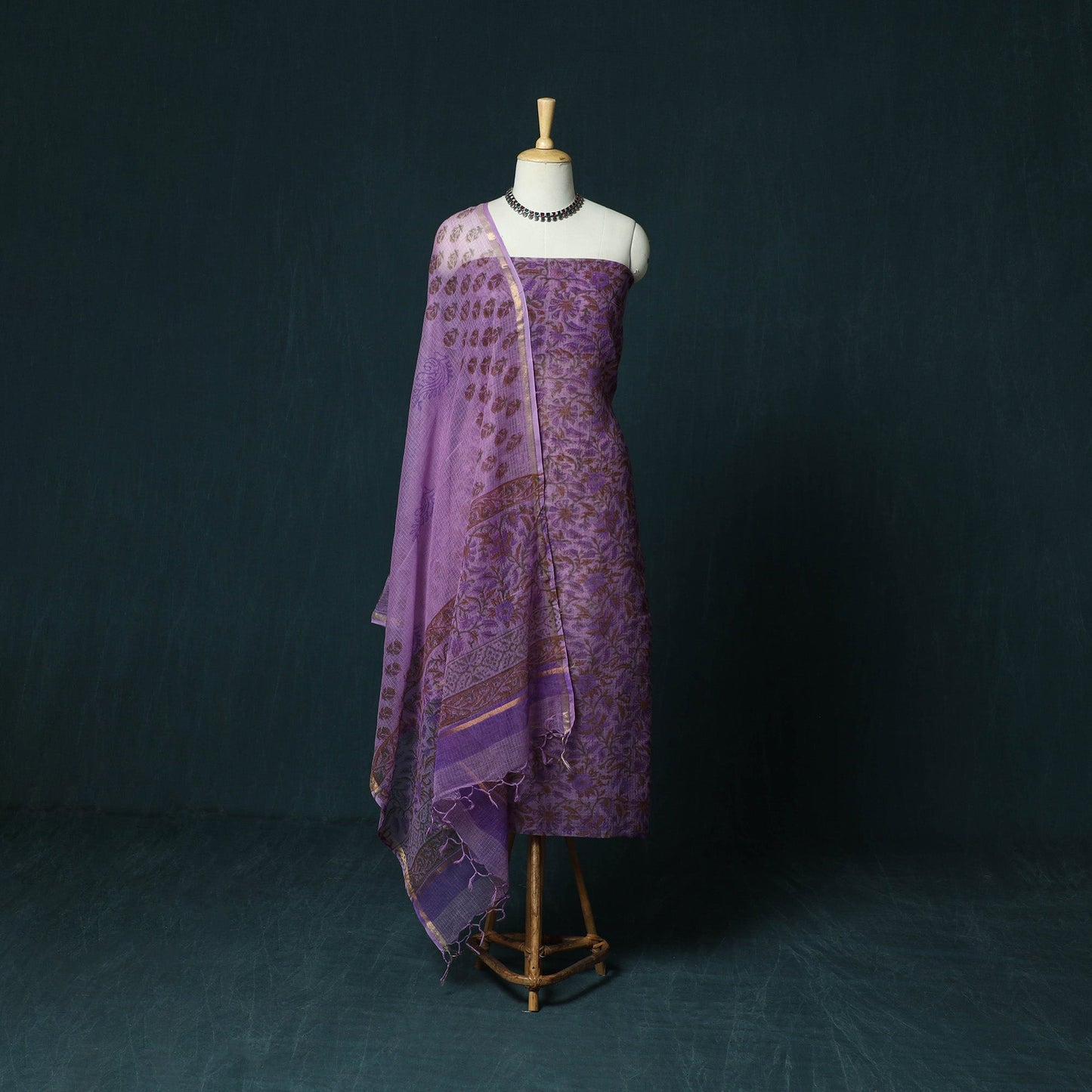 Kota doria cotton hand block sanganeri print 3pc unstitched