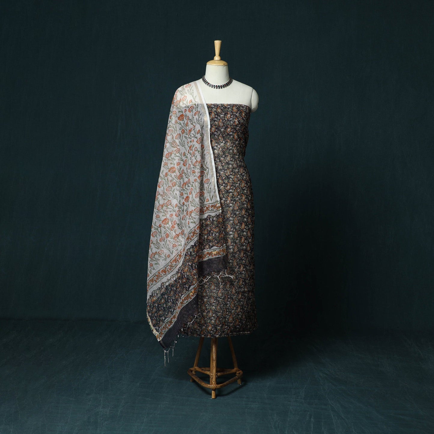 Kota doria cotton hand block sanganeri print 3pc unstitched