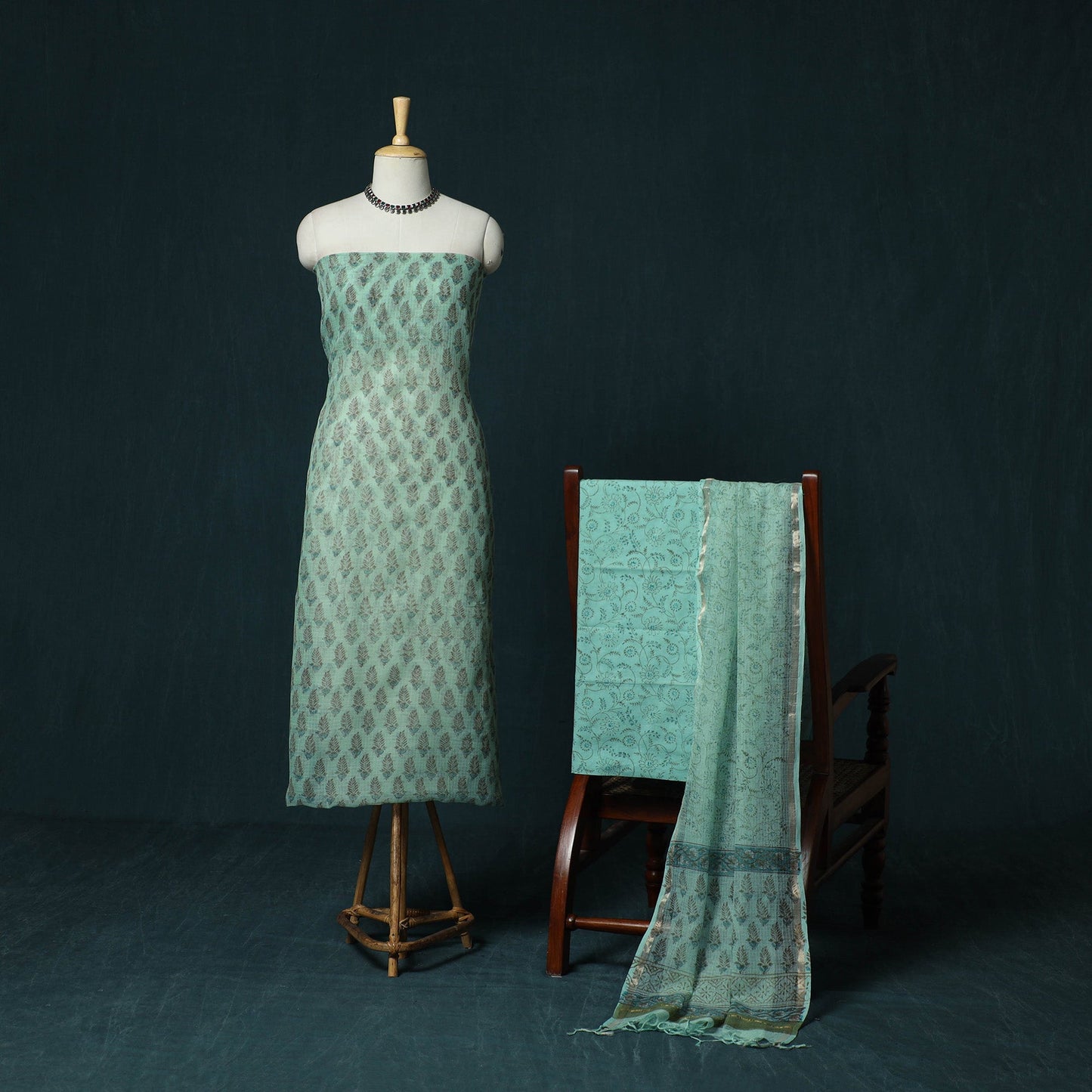 Kota doria cotton hand block sanganeri print 3pc unstitched