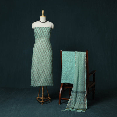 Kota doria cotton hand block sanganeri print 3pc unstitched