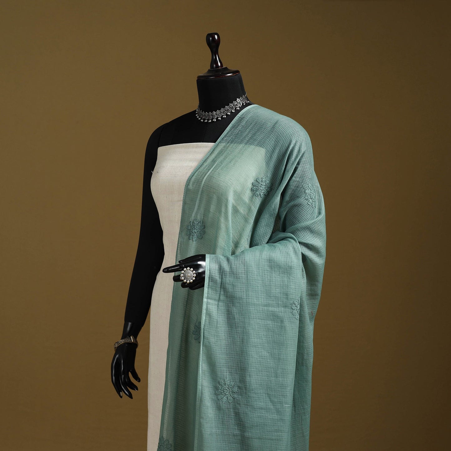 Kota doria cotton hand embroidered lucknowi chikankari