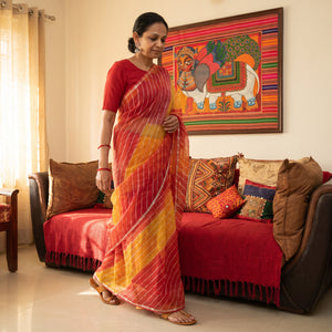 Multicolor Nazaakat Kota Doria Cotton Plain Saree with Blouse Piece & Earrings, draped and worn by a woman, AI visual of the saree, iTokri