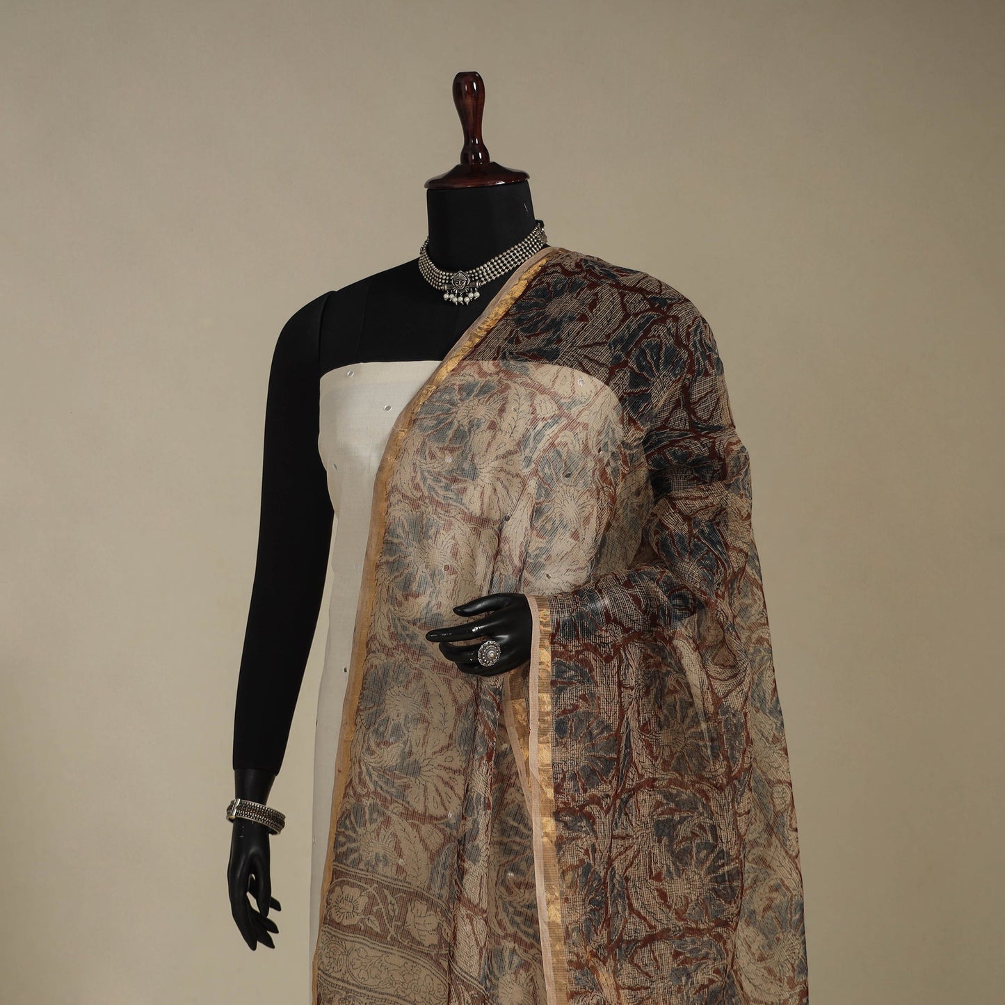 Kota doria cotton natural dyed pedana kalamkari dupatta 04