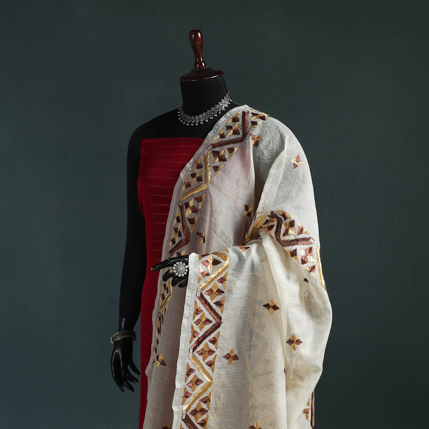 Kota doria silk hand embroidered chapa work phulkari