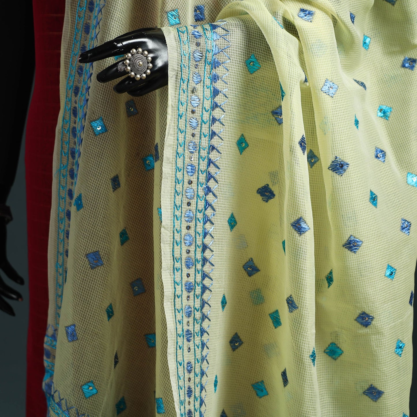 Kota doria silk hand embroidered chapa work phulkari