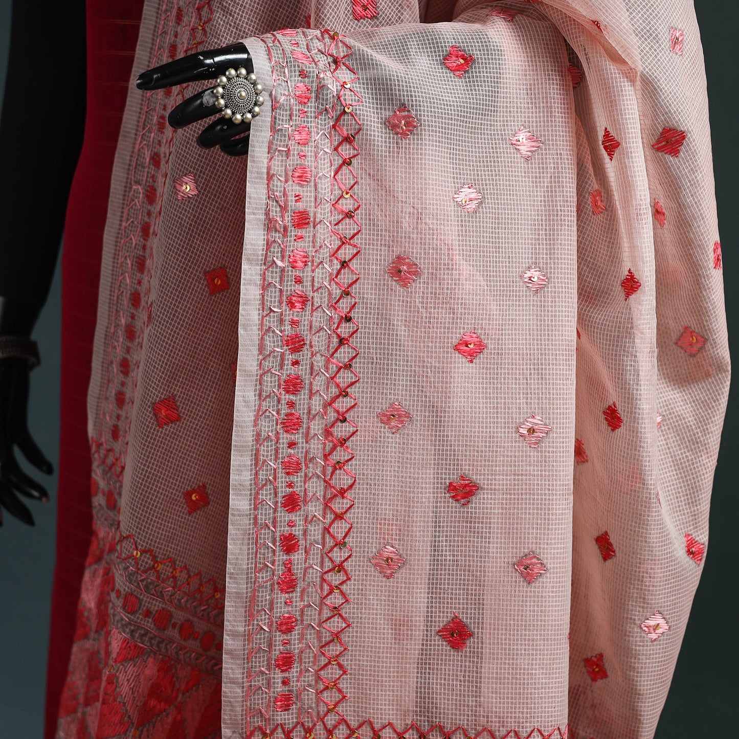 Kota doria silk hand embroidered chapa work phulkari
