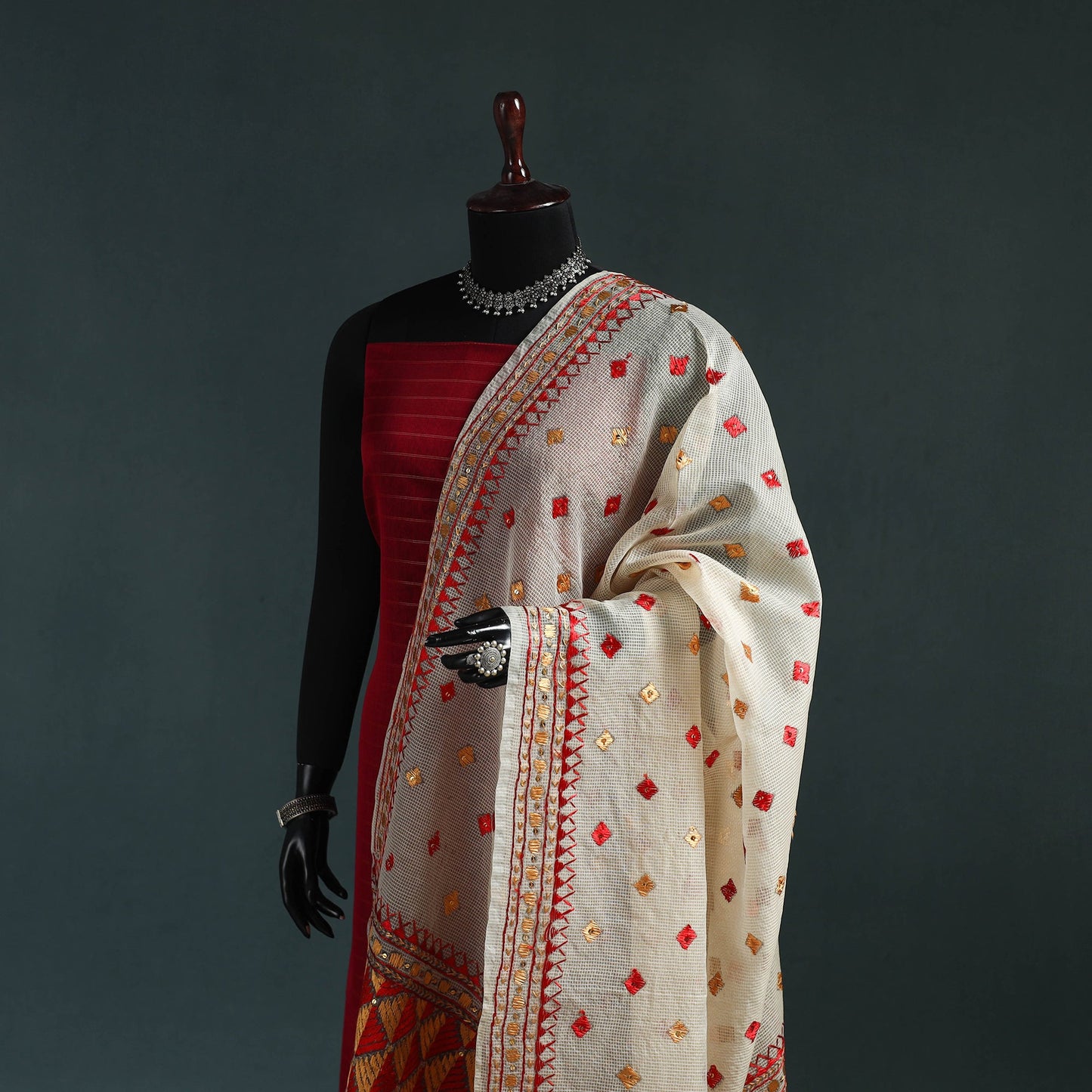 Kota doria silk hand embroidered chapa work phulkari
