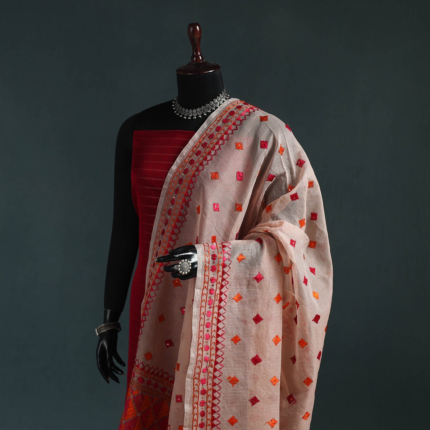 Kota doria silk hand embroidered chapa work phulkari
