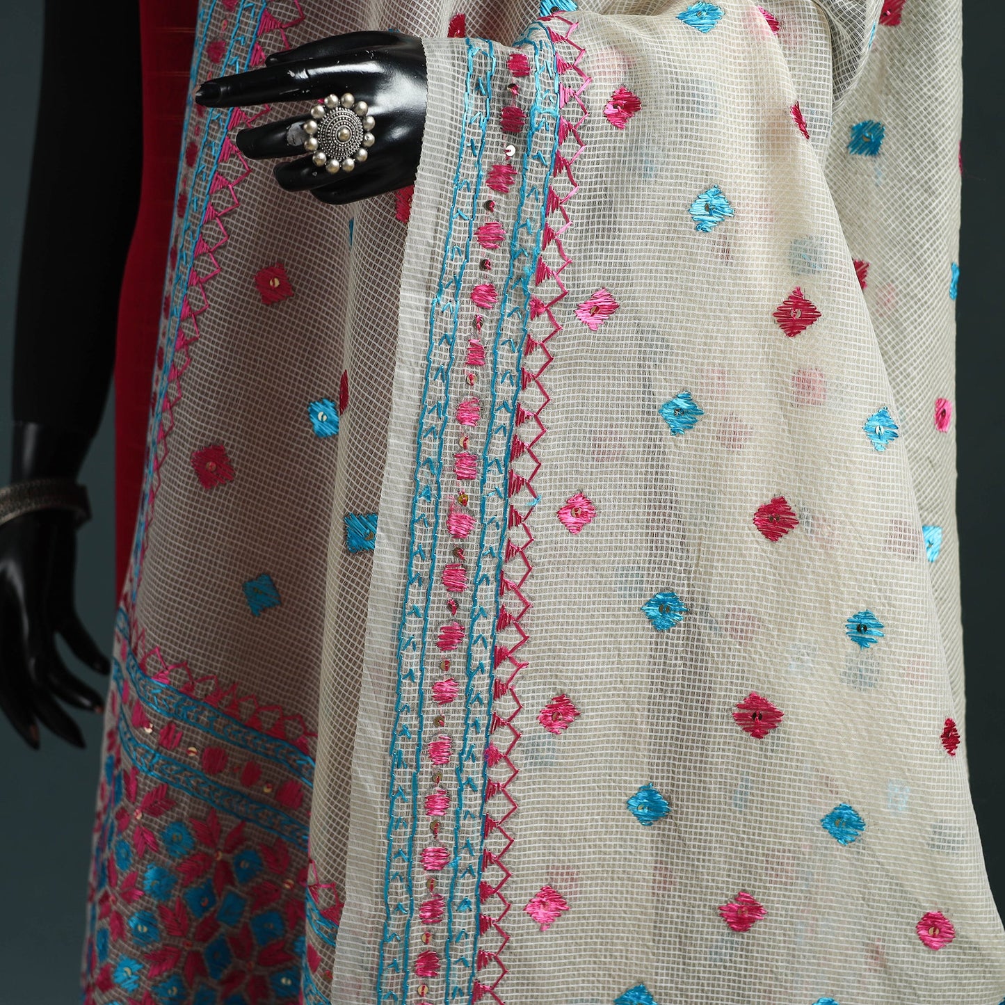 Kota doria silk hand embroidered chapa work phulkari