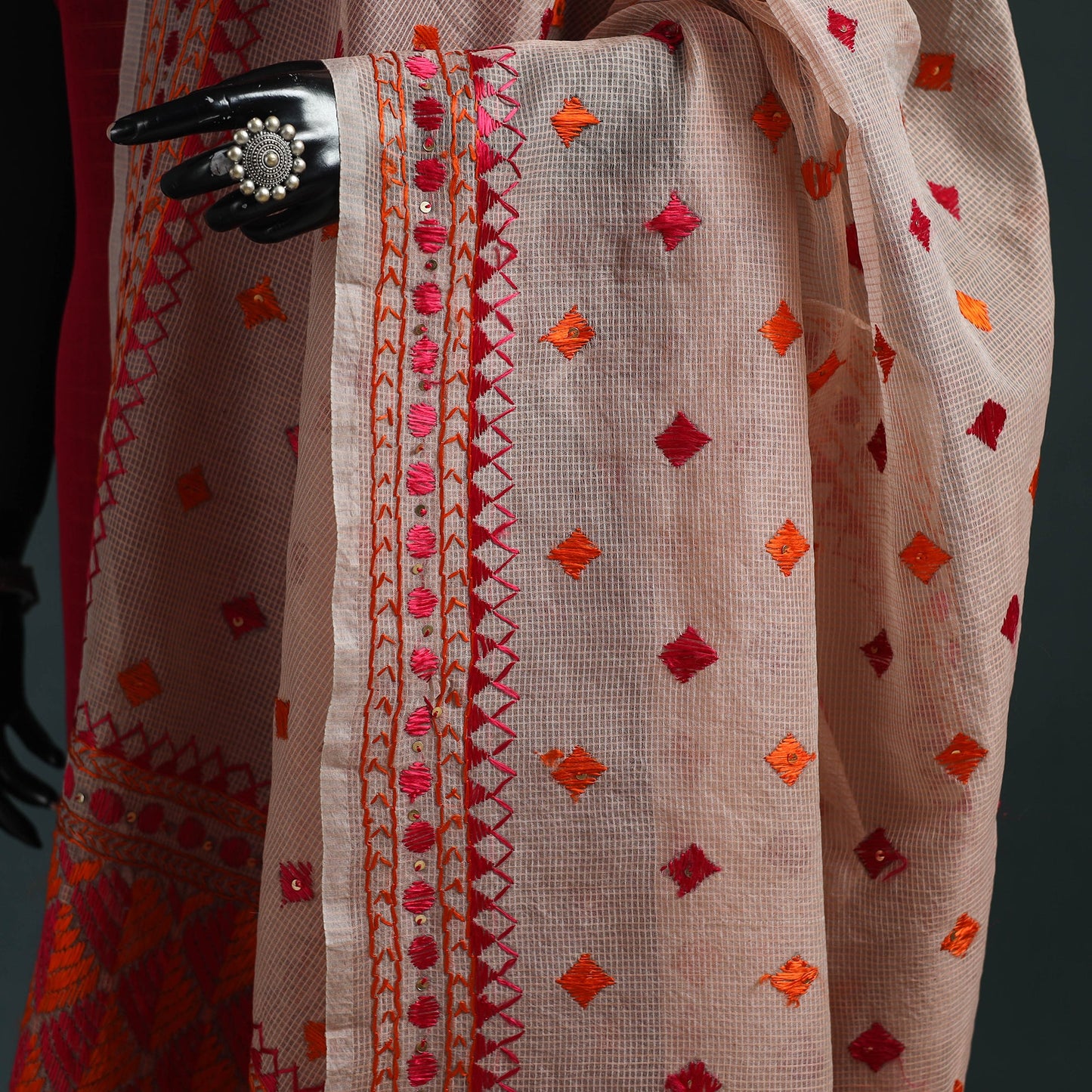 Kota doria silk hand embroidered chapa work phulkari