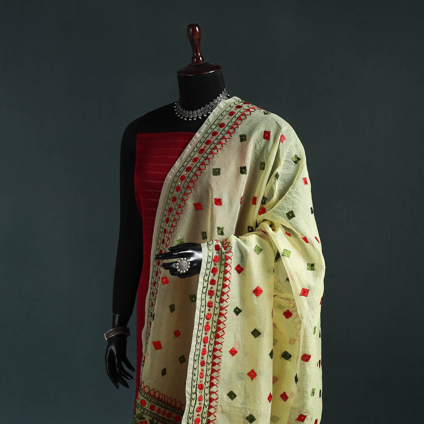 Kota doria silk hand embroidered chapa work phulkari