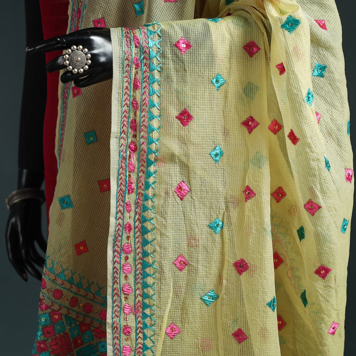 Kota doria silk hand embroidered chapa work phulkari