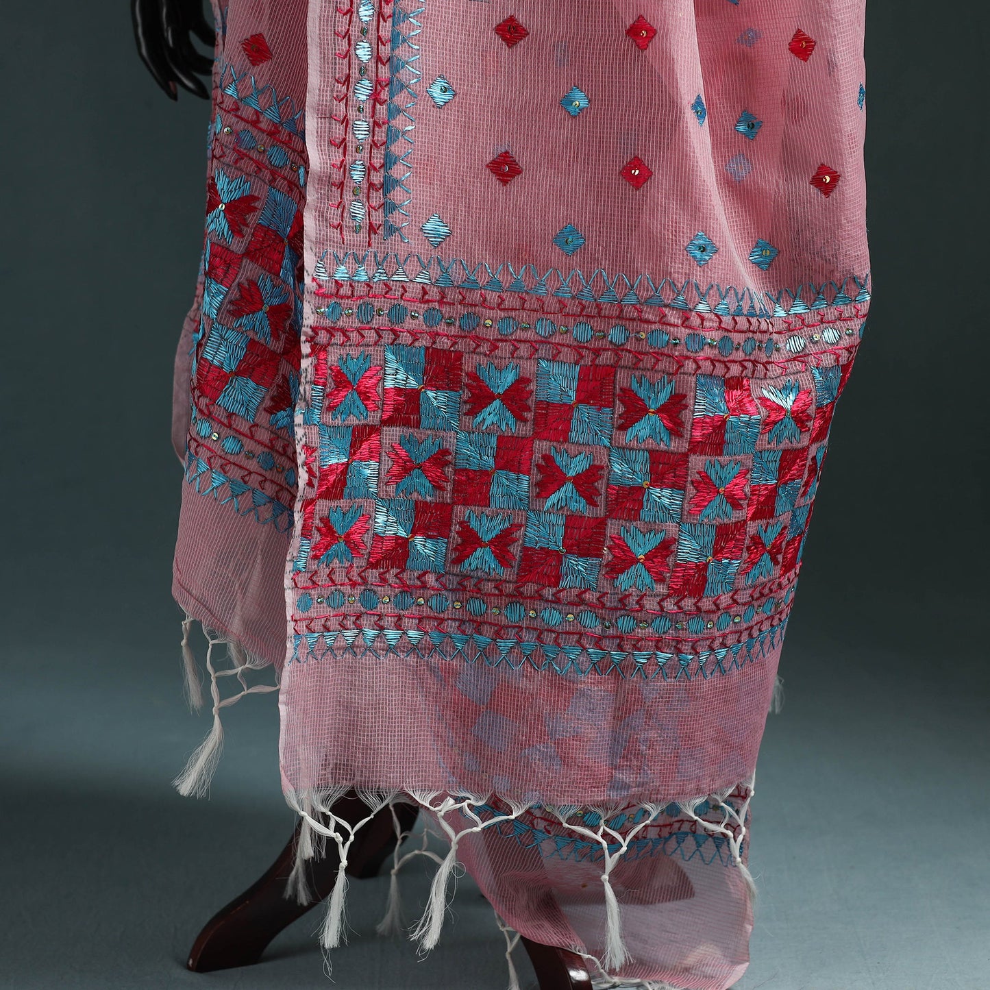 Kota doria silk hand embroidered chapa work phulkari