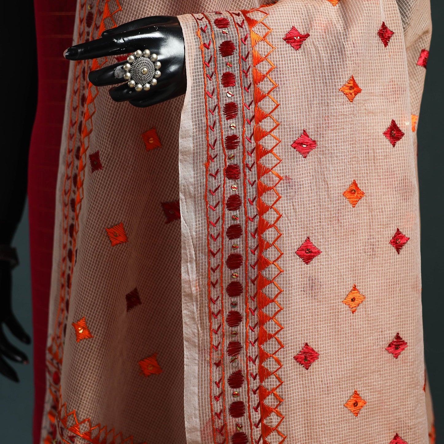 Kota doria silk hand embroidered chapa work phulkari
