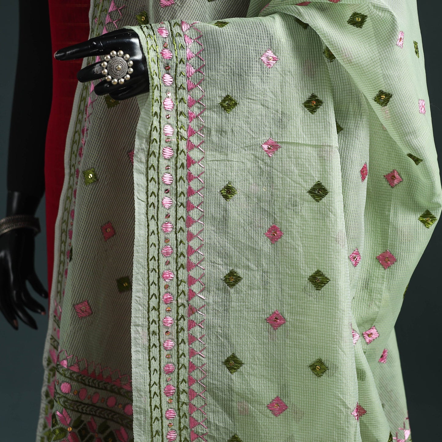 Kota doria silk hand embroidered chapa work phulkari