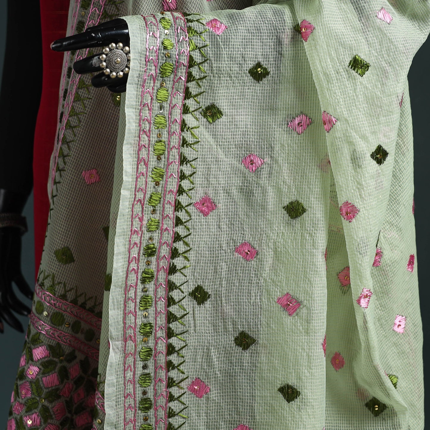 Kota doria silk hand embroidered chapa work phulkari