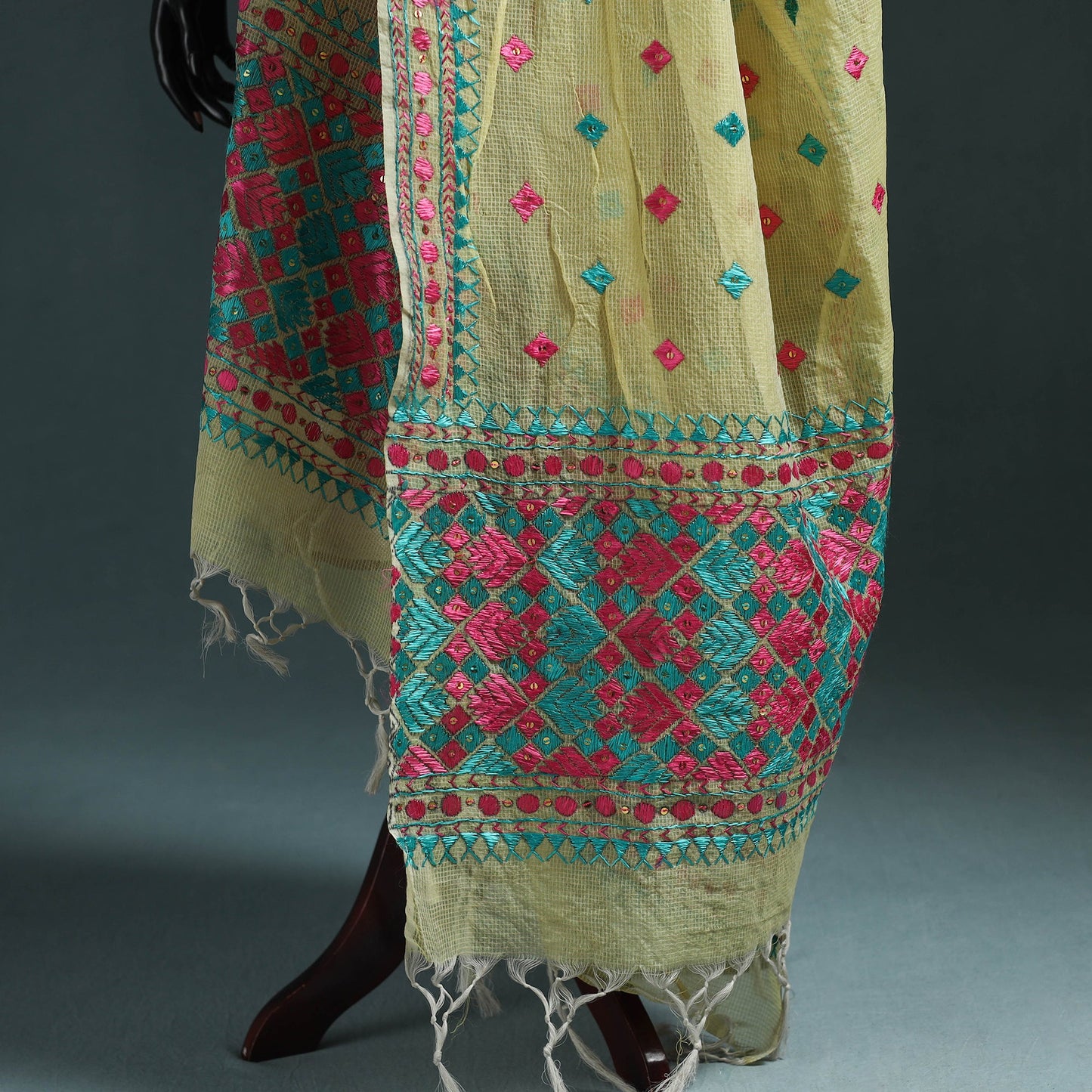 Kota doria silk hand embroidered chapa work phulkari