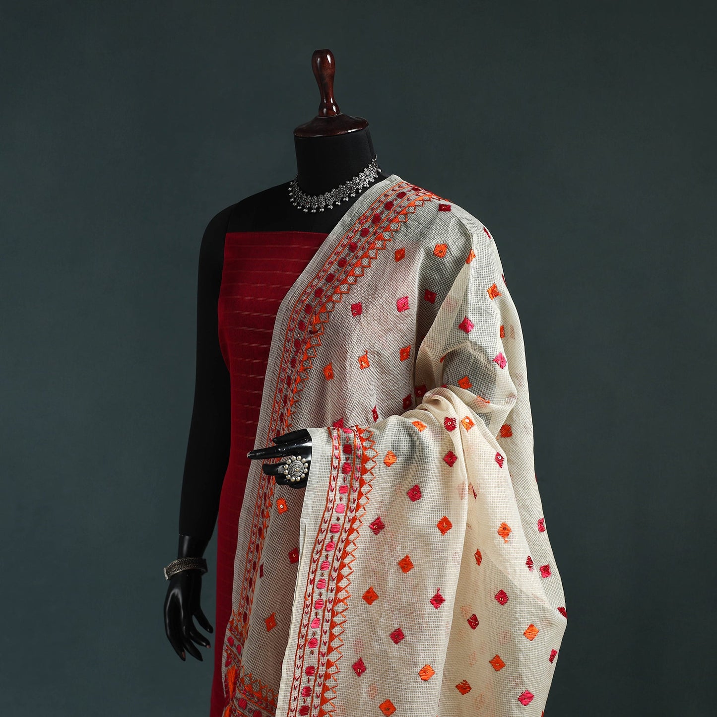 Kota doria silk hand embroidered chapa work phulkari