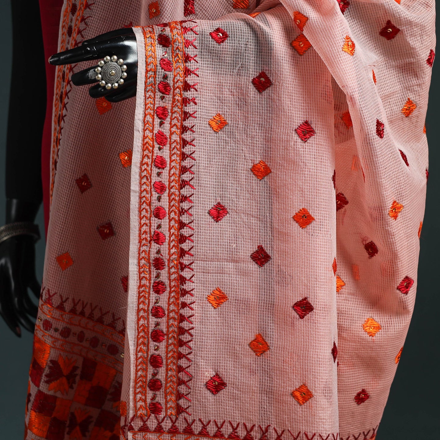 Kota doria silk hand embroidered chapa work phulkari