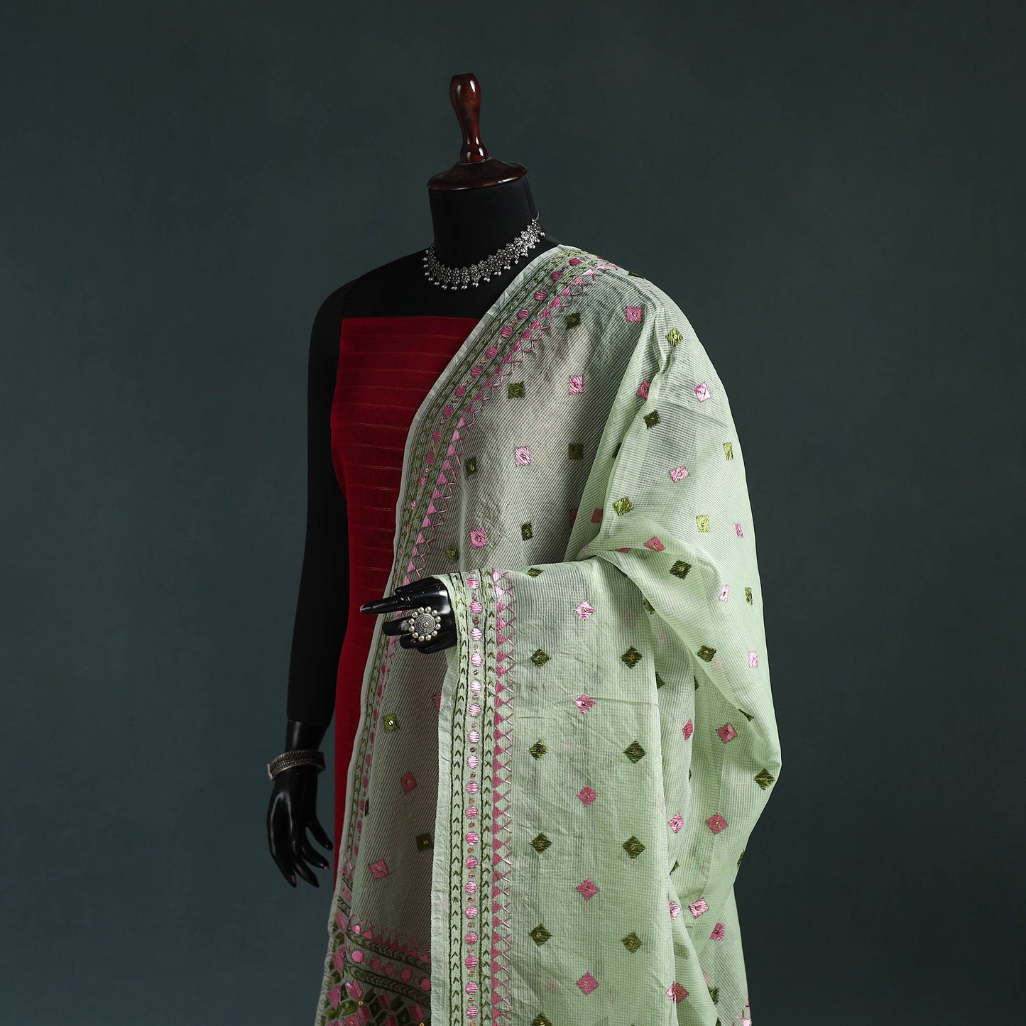 Kota doria silk hand embroidered chapa work phulkari