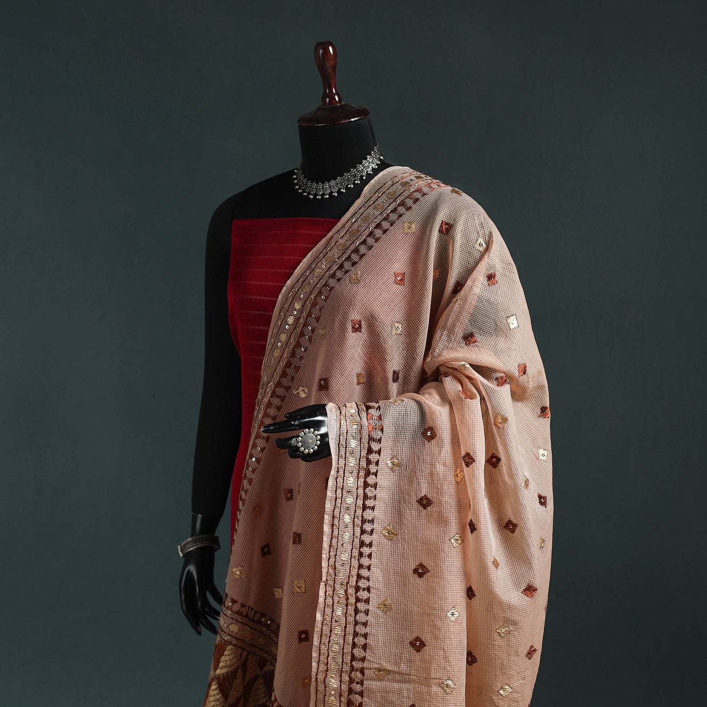 Kota doria silk hand embroidered chapa work phulkari