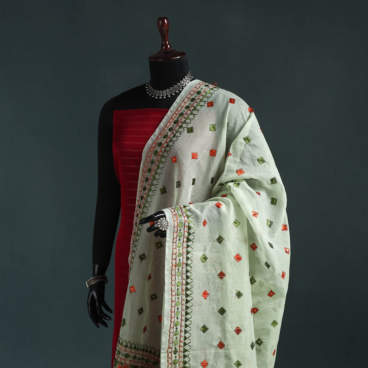 Kota doria silk hand embroidered chapa work phulkari
