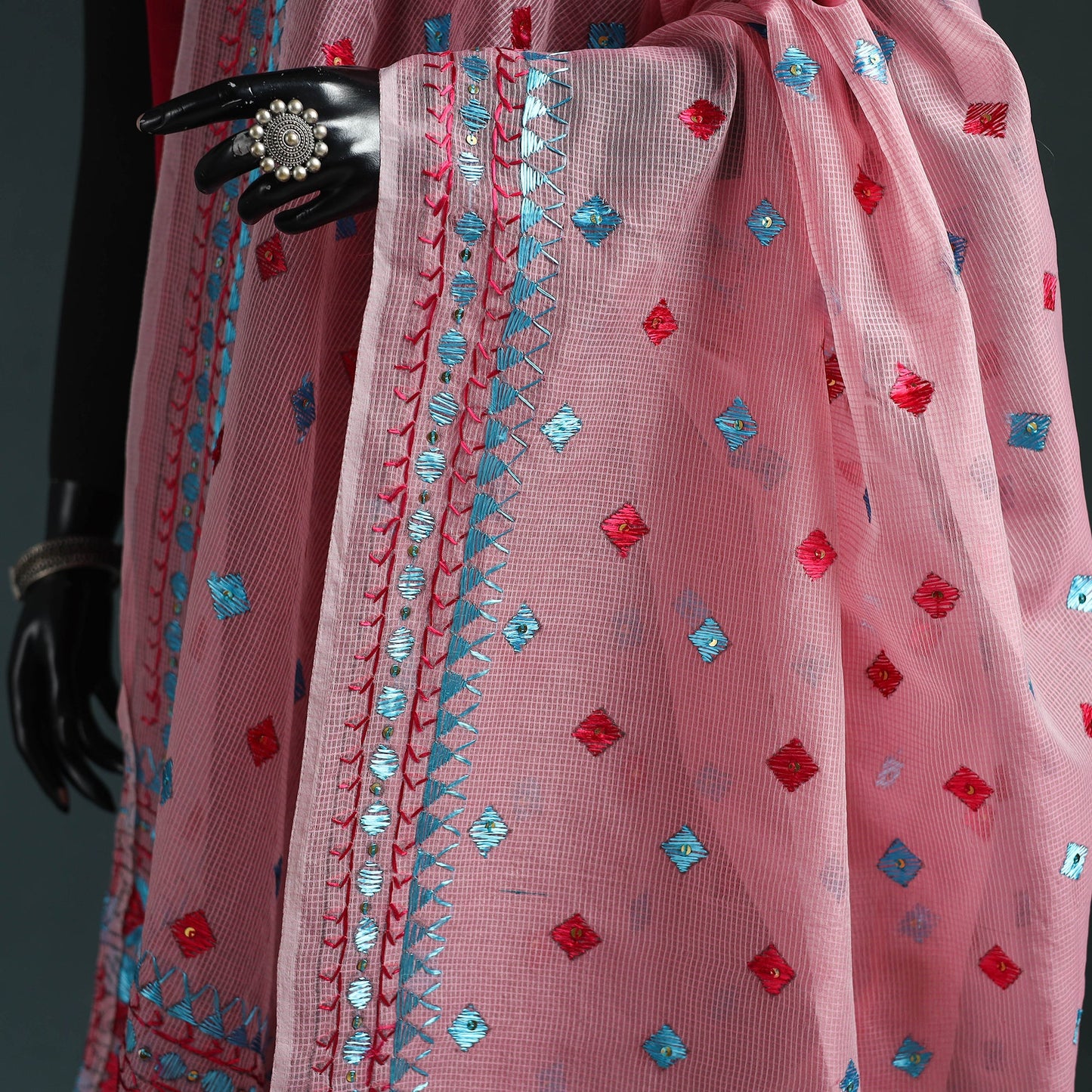 Kota doria silk hand embroidered chapa work phulkari