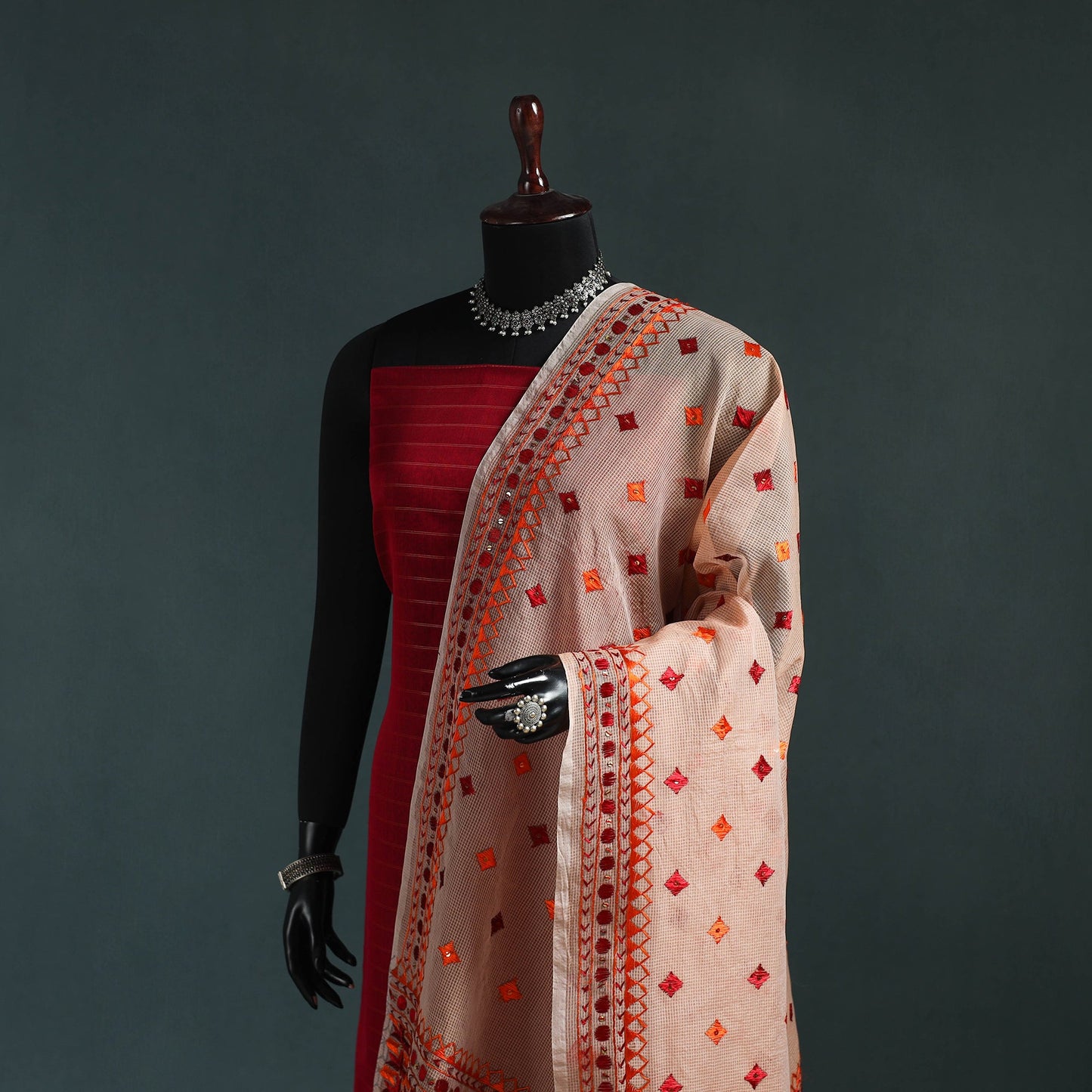 Kota doria silk hand embroidered chapa work phulkari