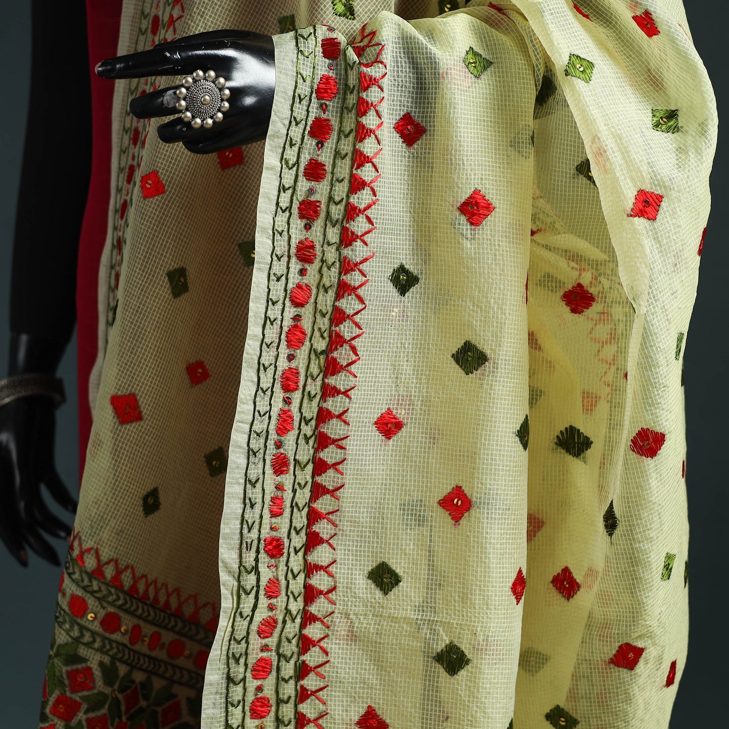 Kota doria silk hand embroidered chapa work phulkari